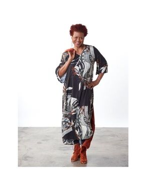 Bryn Walker Ready for Lisbon Print Liliana V-Neck Maxi Dress Lagenlook Medium